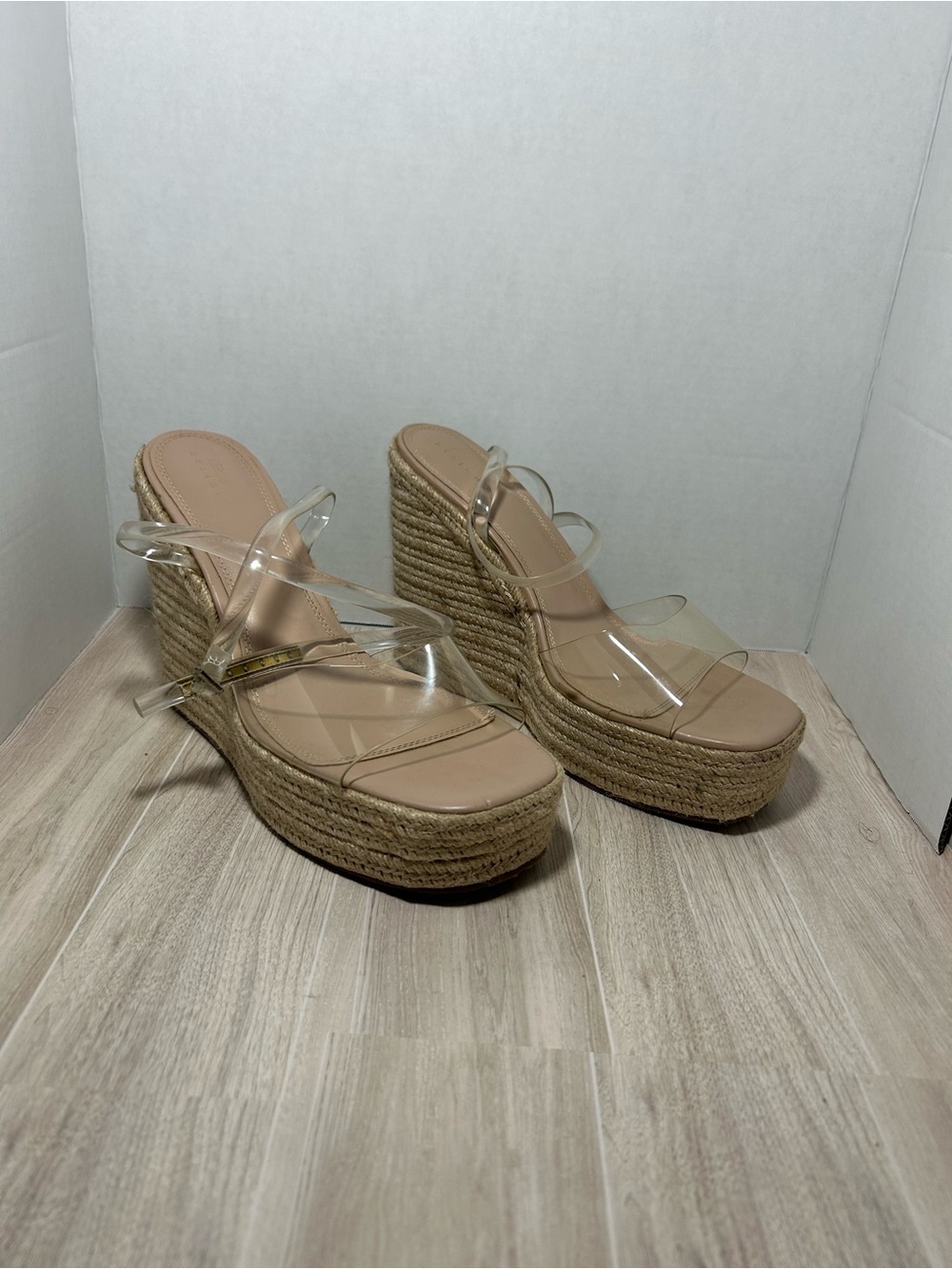 ASOS | Clear Strap Espadrille Wedge Sandals in Nude US 14